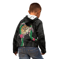 Hawaii Pikake and Maile Lei Kid Hoodie Honu Polynesian Pattern Black Color LT03 - Polynesian Pride