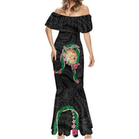 Hawaii Pikake and Maile Lei Mermaid Dress Honu Polynesian Pattern Black Color LT03 - Polynesian Pride