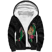 Hawaii Pikake and Maile Lei Sherpa Hoodie Honu Polynesian Pattern Black Color
