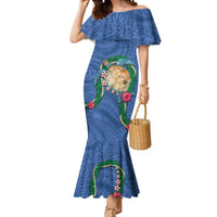 Hawaii Pikake and Maile Lei Mermaid Dress Honu Polynesian Pattern Blue Color LT03 Women Blue - Polynesian Pride