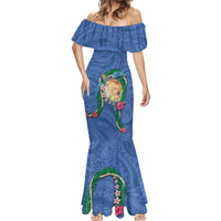 Hawaii Pikake and Maile Lei Mermaid Dress Honu Polynesian Pattern Blue Color LT03 - Polynesian Pride