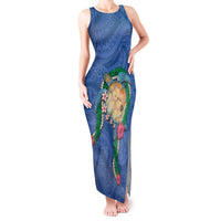 Hawaii Pikake and Maile Lei Tank Maxi Dress Honu Polynesian Pattern Blue Color LT03 Women Blue - Polynesian Pride