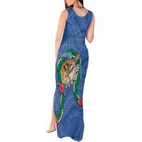 Hawaii Pikake and Maile Lei Tank Maxi Dress Honu Polynesian Pattern Blue Color LT03 - Polynesian Pride