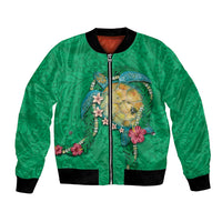 Hawaii Pikake and Maile Lei Bomber Jacket Honu Polynesian Pattern Green Color