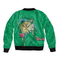 Hawaii Pikake and Maile Lei Bomber Jacket Honu Polynesian Pattern Green Color