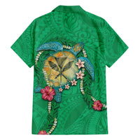 Hawaii Pikake and Maile Lei Family Matching Tank Maxi Dress and Hawaiian Shirt Honu Polynesian Pattern Green Color