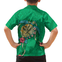 Hawaii Pikake and Maile Lei Kid Hawaiian Shirt Honu Polynesian Pattern Green Color LT03 - Polynesian Pride
