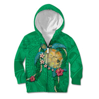 Hawaii Pikake and Maile Lei Kid Hoodie Honu Polynesian Pattern Green Color LT03 Zip Hoodie Green - Polynesian Pride