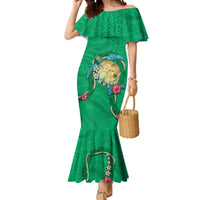Hawaii Pikake and Maile Lei Mermaid Dress Honu Polynesian Pattern Green Color LT03 Women Green - Polynesian Pride