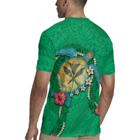 Hawaii Pikake and Maile Lei Rugby Jersey Honu Polynesian Pattern Green Color