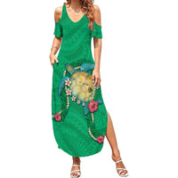Hawaii Pikake and Maile Lei Summer Maxi Dress Honu Polynesian Pattern Green Color LT03 Women Green - Polynesian Pride