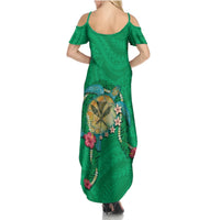 Hawaii Pikake and Maile Lei Summer Maxi Dress Honu Polynesian Pattern Green Color LT03 - Polynesian Pride