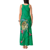 Hawaii Pikake and Maile Lei Tank Maxi Dress Honu Polynesian Pattern Green Color LT03 - Polynesian Pride