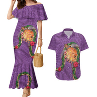 Hawaii Pikake and Maile Lei Couples Matching Mermaid Dress and Hawaiian Shirt Honu Polynesian Pattern Pink Color LT03 Pink - Polynesian Pride