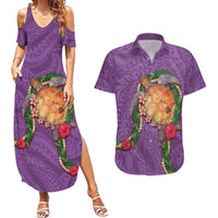 Hawaii Pikake and Maile Lei Couples Matching Summer Maxi Dress and Hawaiian Shirt Honu Polynesian Pattern Pink Color LT03 Pink - Polynesian Pride