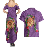 Hawaii Pikake and Maile Lei Couples Matching Summer Maxi Dress and Hawaiian Shirt Honu Polynesian Pattern Pink Color LT03 - Polynesian Pride