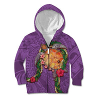 Hawaii Pikake and Maile Lei Kid Hoodie Honu Polynesian Pattern Pink Color LT03 Zip Hoodie Pink - Polynesian Pride