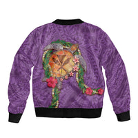 Hawaii Pikake and Maile Lei Sleeve Zip Bomber Jacket Honu Polynesian Pattern Pink Color
