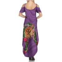 Hawaii Pikake and Maile Lei Summer Maxi Dress Honu Polynesian Pattern Pink Color LT03 - Polynesian Pride