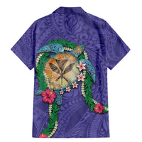Hawaii Pikake and Maile Lei Family Matching Mermaid Dress and Hawaiian Shirt Honu Polynesian Pattern Purple Color