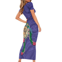 Hawaii Pikake and Maile Lei Family Matching Short Sleeve Bodycon Dress and Hawaiian Shirt Honu Polynesian Pattern Purple Color