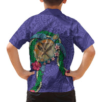 Hawaii Pikake and Maile Lei Family Matching Tank Maxi Dress and Hawaiian Shirt Honu Polynesian Pattern Purple Color