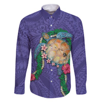Hawaii Pikake and Maile Lei Family Matching Tank Maxi Dress and Hawaiian Shirt Honu Polynesian Pattern Purple Color