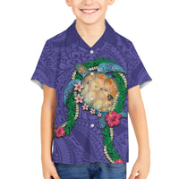Hawaii Pikake and Maile Lei Family Matching Tank Maxi Dress and Hawaiian Shirt Honu Polynesian Pattern Purple Color