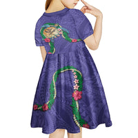 Hawaii Pikake and Maile Lei Kid Short Sleeve Dress Honu Polynesian Pattern Purple Color