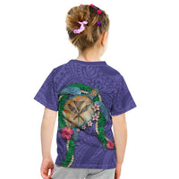 Hawaii Pikake and Maile Lei Kid T Shirt Honu Polynesian Pattern Purple Color