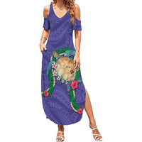 Hawaii Pikake and Maile Lei Summer Maxi Dress Honu Polynesian Pattern Purple Color LT03 Women Purple - Polynesian Pride