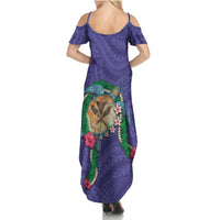 Hawaii Pikake and Maile Lei Summer Maxi Dress Honu Polynesian Pattern Purple Color LT03 - Polynesian Pride