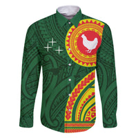 Manu'a Cession Day Family Matching Off Shoulder Maxi Dress and Hawaiian Shirt Polynesian Pattern LT03 Dad's Shirt - Long Sleeve Green - Polynesian Pride