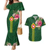 Manu'a Cession Day 120th Anniversary Couples Matching Mermaid Dress and Hawaiian Shirt Polynesian Pattern and Hibiscus Flower LT03 Green - Polynesian Pride