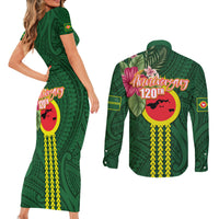 Manu'a Cession Day 120th Anniversary Couples Matching Short Sleeve Bodycon Dress and Long Sleeve Button Shirt Polynesian Pattern and Hibiscus Flower LT03 - Polynesian Pride