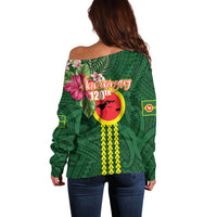 Manu'a Cession Day 120th Anniversary Off Shoulder Sweater Polynesian Pattern and Hibiscus Flower LT03 - Polynesian Pride