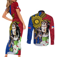 Philippines Lapu-Lapu Couples Matching Short Sleeve Bodycon Dress and Long Sleeve Button Shirt Filipino Sun Tattoo With Yakan Pattern