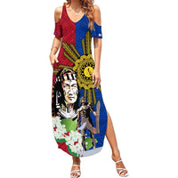 Philippines Lapu-Lapu Summer Maxi Dress Filipino Sun Tattoo With Yakan Pattern LT03 Women Red - Polynesian Pride