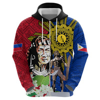 Philippines Lapu-Lapu Zip Hoodie Filipino Sun Tattoo With Yakan Pattern