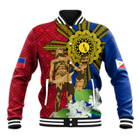 Philippines Lapu Lapu King Jasmine Flowers Baseball Jacket Filipino Sun Tattoo LT03 Unisex Red - Polynesian Pride