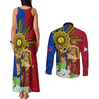 Philippines Lapu Lapu King Jasmine Flowers Couples Matching Tank Maxi Dress and Long Sleeve Button Shirt Filipino Sun Tattoo