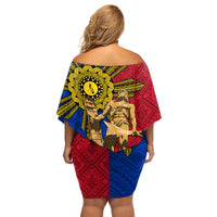 Philippines Lapu Lapu King Jasmine Flowers Family Matching Off Shoulder Short Dress and Hawaiian Shirt Filipino Sun Tattoo