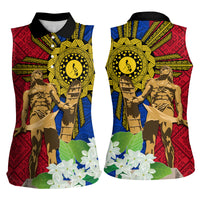 Philippines Lapu Lapu King Jasmine Flowers Women Sleeveless Polo Shirt Filipino Sun Tattoo