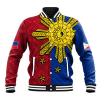 Philippines Sun Batok Tattoo Baseball Jacket Polynesian and Yakan Pattern