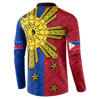Philippines Sun Batok Tattoo Button Sweatshirt Polynesian and Yakan Pattern