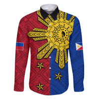 Philippines Sun Batok Tattoo Family Matching Long Sleeve Bodycon Dress and Hawaiian Shirt Polynesian and Yakan Pattern
