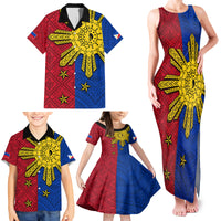 Philippines Sun Batok Tattoo Family Matching Tank Maxi Dress and Hawaiian Shirt Polynesian and Yakan Pattern