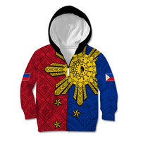 Philippines Sun Batok Tattoo Kid Hoodie Polynesian and Yakan Pattern