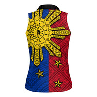 Philippines Sun Batok Tattoo Women Sleeveless Polo Shirt Polynesian and Yakan Pattern