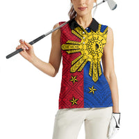 Philippines Sun Batok Tattoo Women Sleeveless Polo Shirt Polynesian and Yakan Pattern